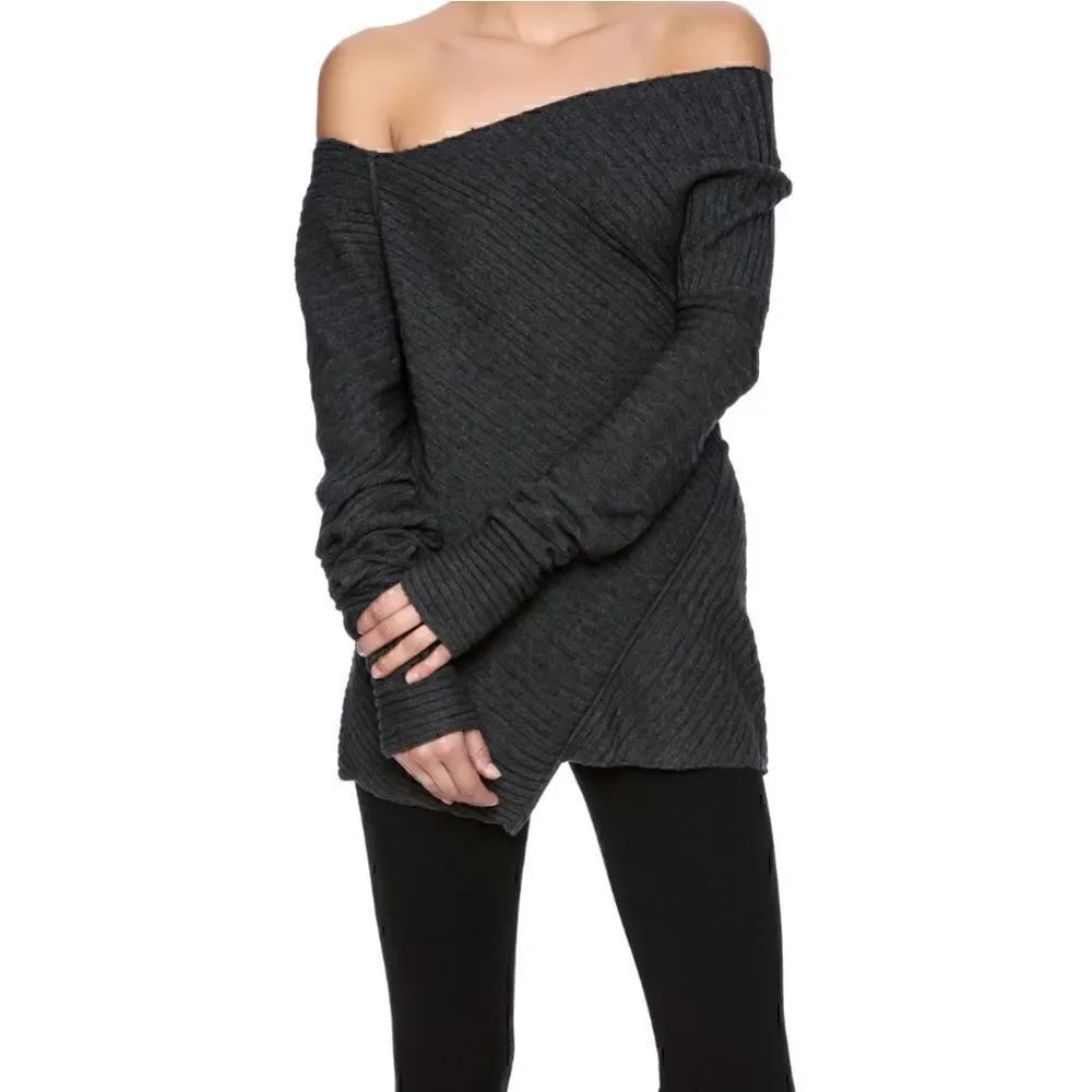 Free People Wool Blend Love & Harmony Rib Knit Sweater Grey Gray XS